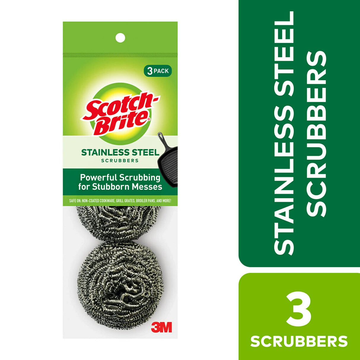 Scotch-Brite Stainless Steel Scrubber, Dish Scrubbers for Cleaning Kitchen and Household, Steel Scrubbers for Cleaning Dishes, 3 Scrubbers Scotch-Brite