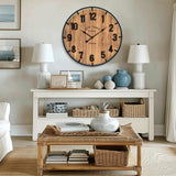 24 Inch Farmhouse Wall Clock Large Old Town Vintage Rustic Wooden Clock with Metal Rim and Large Numerals, Silent Battery-Operated for Office, Kitchen, Bedroom, and Living Room MICWIC