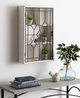 Kate and Laurel Megara Decorative Wooden Wall Hanging Curio Cabinet for Open Storage with Decorative Black Iron Door, Whitewash Finish Kate and Laurel