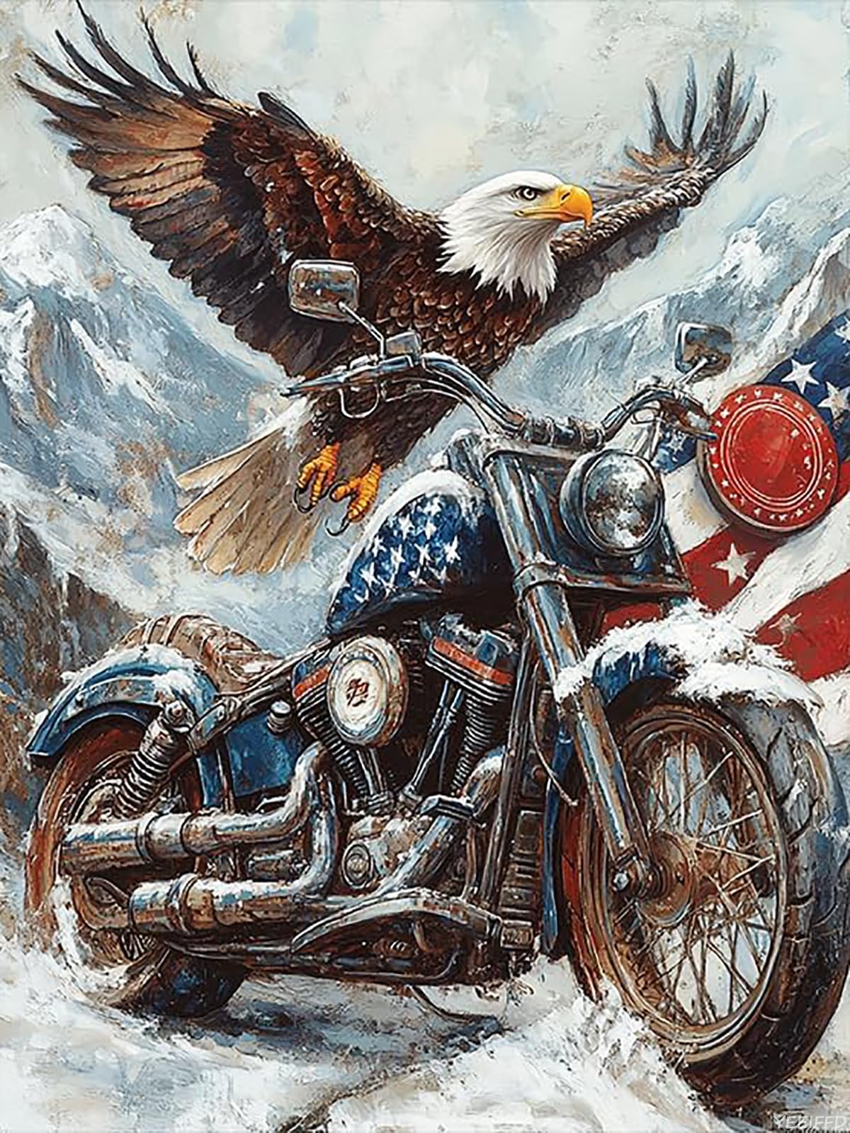 YEEIFFD Motorcycle Eagle Diamond Painting Kits for Adults, War 5D DIY Diamond Art Kits Full Drill Diamond for Gift Wall Decor Gem Arts 12x16inch YEEIFFD
