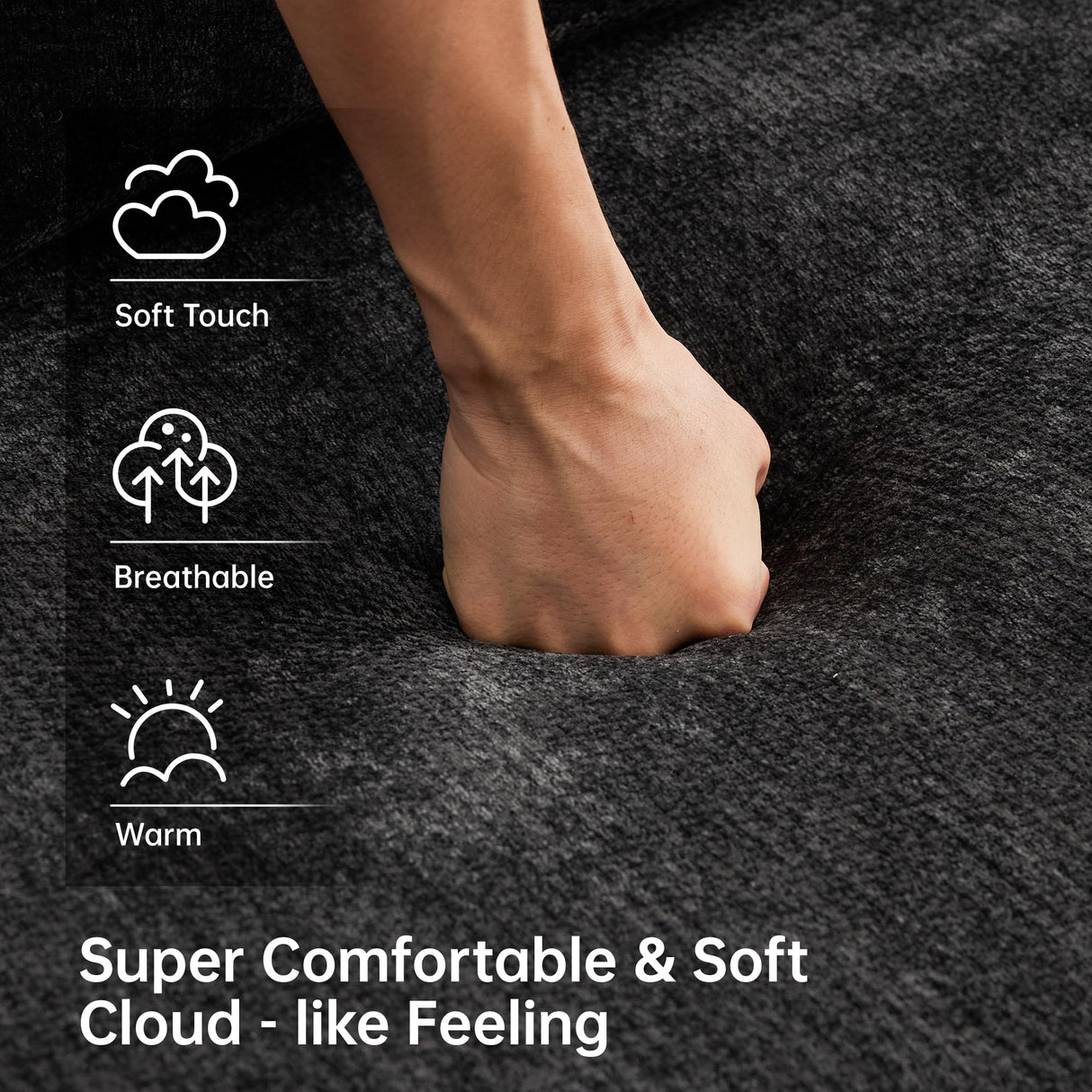 MAXMXX 117”L Shaped Modern Sofa Modular Sectional Cloud Couch with Ottoman,Oversized Boneless Sofa,3+1 Seater Chenille Deep-Seat Sofa with 3 Pillows,Suitable for Living Room or Bedroom (Black) MAXMXX