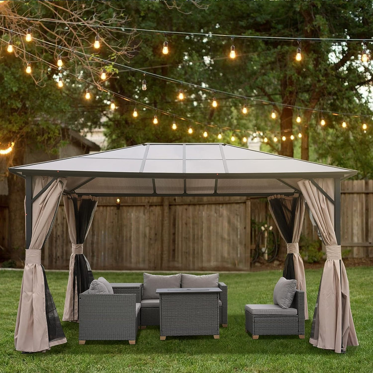 Grand Patio 10'x13' Gazebo Outdoor Hardtop Polycarbonate Gazebo Canopy with Netting and Curtains for Garden, Patio, Backyard Grand patio