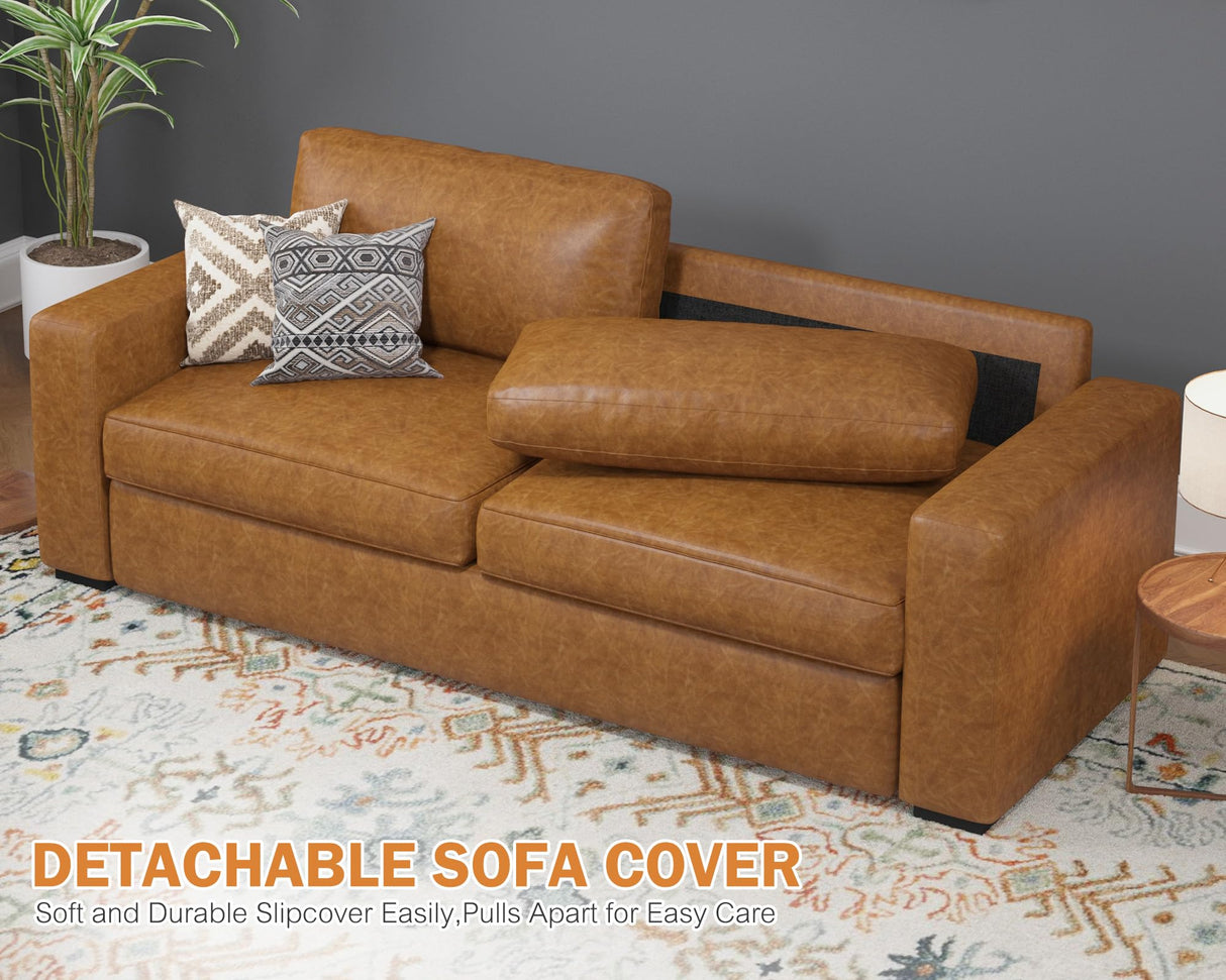 ABCASA Loveseat Set of 2,Living Room Furniture Set,Oversized Faxu Leather Sofa,Upholstered 3 Seater Sofa with Deep Seats,Detachable Sofa Cover,Modern Couches for Small Place,Apartment,Lounge,Brown ABCASA