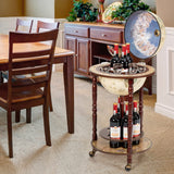 LDAILY Globe Bar, 17.5’’ Wood Antique Wine Bar Stand with Wheels, Bottom Shelf & Old World Map, 16 Century Italian Replica Globe Bar Liquor Cabinet, Large Capacity Bar Cart for Home, Restaurant, Party LDAILY