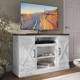 BELLEZE Industrial 47 Inch Rustic Wood TV Stand & Media Entertainment Center Console Table for TVs up to 50 Inch with Open Storage Shelves & Cabinets - Veropeso (White) BELLEZE