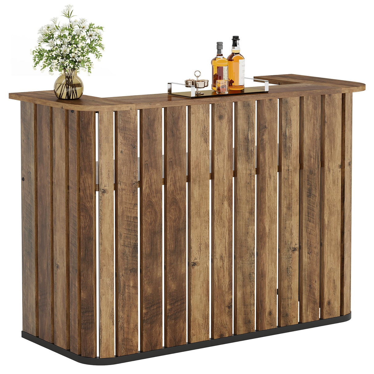 Tribesigns 63-Inch Home Bar Unit, Farmhouse Liquor Bar Table with Storage Shelves, 2-Tier Wine Bar Cabinet Mini Bar Table for Home Pub, Bistro, Rustic Brown Tribesigns