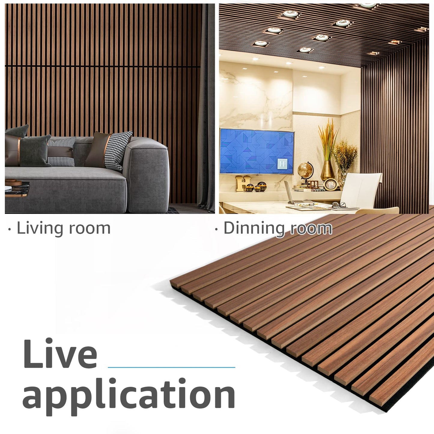 Art3d 2 Wood Slat Acoustic Panels for Wall and Ceiling - 3D Fluted Sound Absorbing Panel with Wood Finish - Walnut