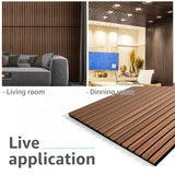 Art3d 2 Wood Slat Acoustic Panels for Wall and Ceiling - 3D Fluted Sound Absorbing Panel with Wood Finish - Walnut Art3d