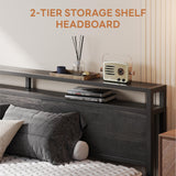 LIKIMIO King Bed Frame with Headboard, Dark Wood Camas King with Strong Supports, Sturdy, Noise-Free, No Box Spring Needed, Charcoal Grey LIKIMIO