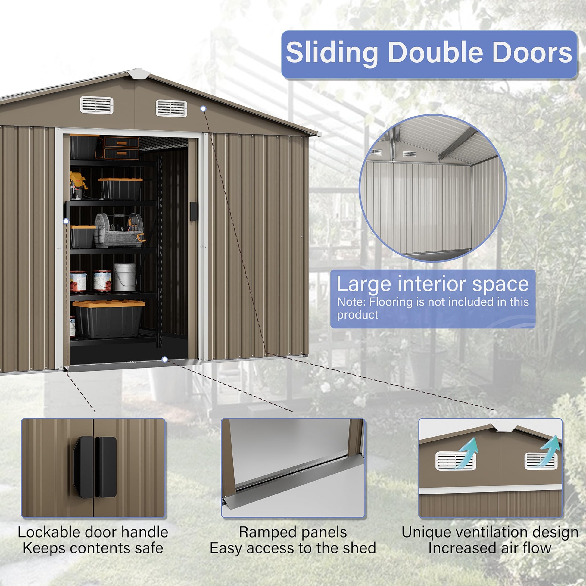 Kurapika 10 x 8FT Outdoor Storage Shed Waterproof, Large Garden Tool Shed with Air Vents and Lockable Sliding Door, Shed Storage House, Metal Shed Outdoor Storage for Garden, Patio, Backyard, - WoodArtSupply