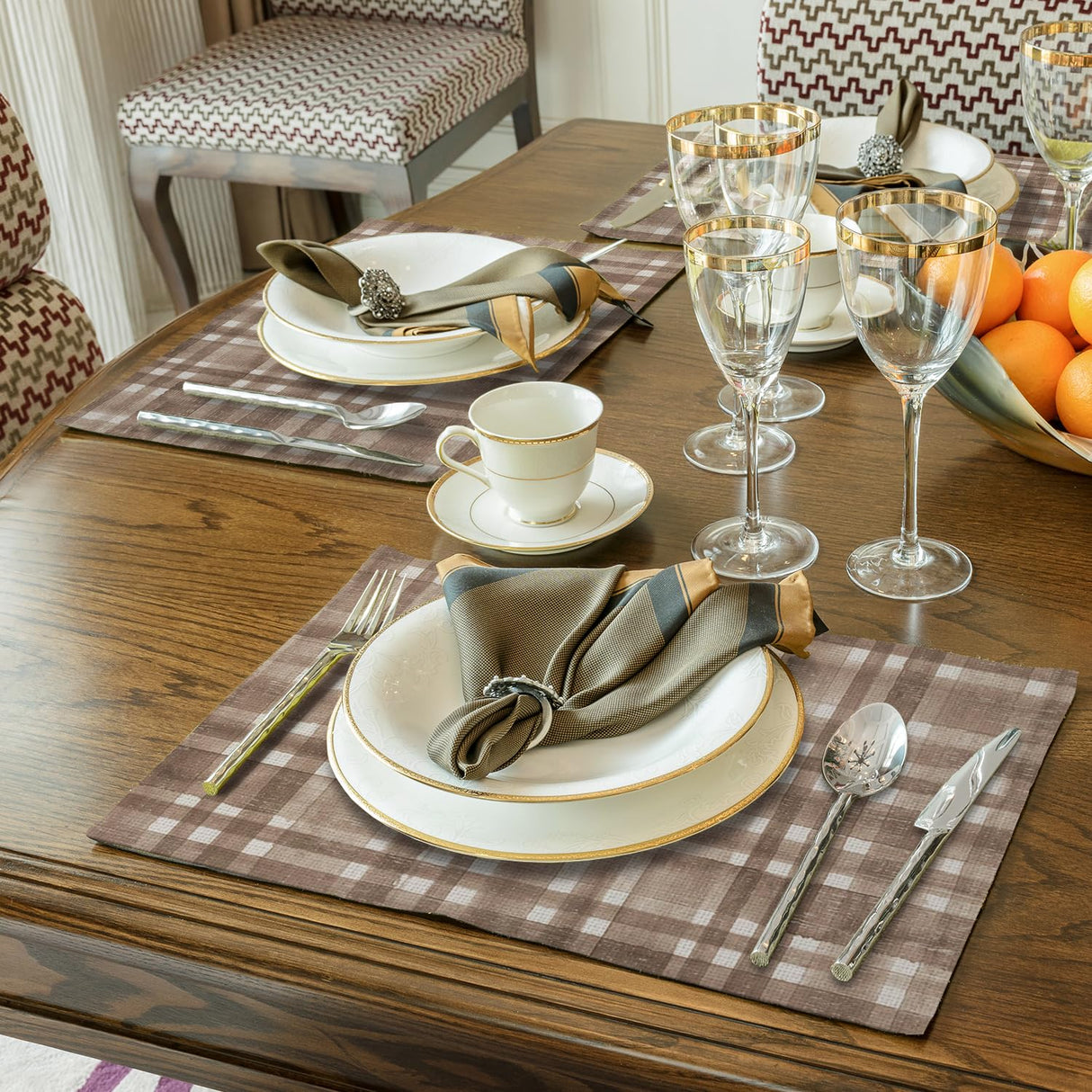 Rustic Brown Buffalo Plaid Placemats, Farmhouse Beige and Brown Plaid Table Mats Washable Placemat for Kitchen Dining Room Party Decoration 12x18 Inch Kemingni