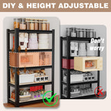 WORKPRO House 5-Tier Shelving Unit, 3000lbs Adjustable Storage Shelves, Boltless Book Shelf, Shelf Organizer for Kitchen, Living Room, Bathroom, Wood Grain Pattern, Waterproof Board, 24-1/10"W, Black WORKPRO