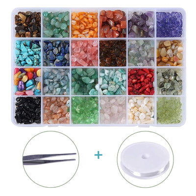 Efivs Arts 1500PCS Stone Beads Kit - 24 Styles Crystal & Gemstone Beads for DIY Crafts, Tree of Life, Holiday Gifts