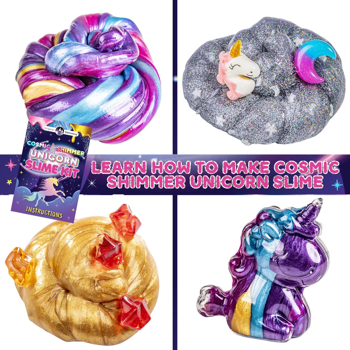 Original Stationery Cosmic Shimmer Unicorn Slime Kit – Creative Crafting Set for Making Enchanting Toys with Galaxy Glitter and Rainbow Hues Original Stationery