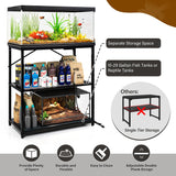 TC-HOMENY Fish Tank Stand 10-30 Gallon, 1000LB Capacity Aquarium Stand with Charging Station，31" L x 16" W Metal Reptile Tank Stand, Double Storage Design Adjustable Boards, Black (Tank not Included) TC-HOMENY