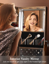 Nicetree 360° Swivel Jewelry Cabinet with Lights, Touch Screen Vanity Mirror, Rotatable Full Length Mirror with Jewelry Storage, Standing Jewelry Armoire Organizer, Christmas Gifts, Rustic Brown Nicetree