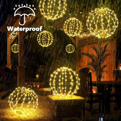 Christmas Outdoor Decorations Ball Lights 2PCS - 12 Inch Connectable Hanging Tree Globe 120 LED Fairy Lights with 8 Lighting Modes,Timing Function Waterproof Indoor Outdoor (Warm White, 2pcs)