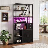 GAOMON Bar Cabinet with Power Outlets, 71.2" Tall Wine Liquor Cabinets with LED Lights and Glass Holder, Coffee Bar Station for Living Room, Microwave Stand Bakers Rack Cabinets GAOMON
