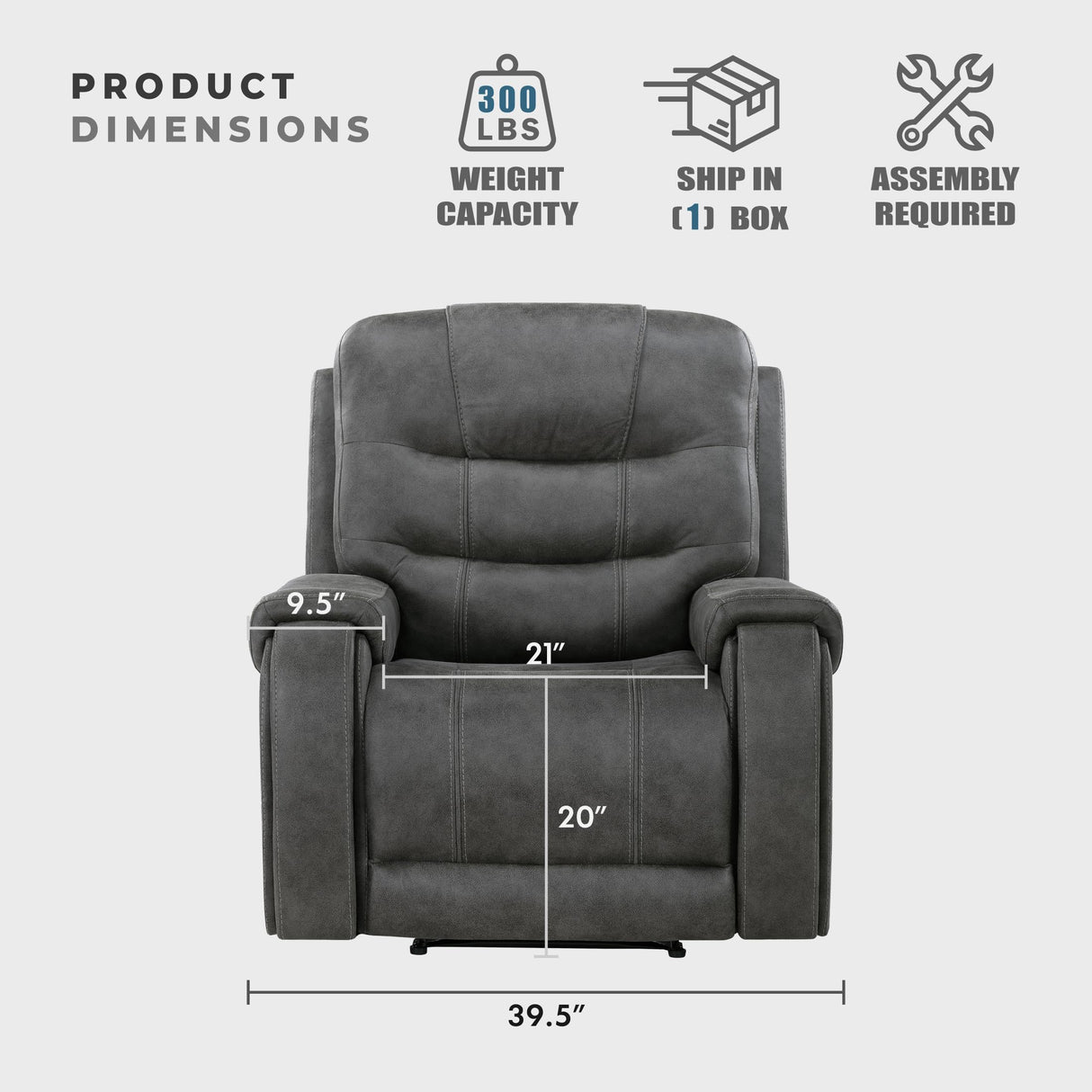 Lexicon Manual Recliner Chair, Home Theater Seating Recliner Armchair, Polished Microfiber Wall Hugger Manual Reclining Sofa Chair for Living Room/Office/Apartment, Dark Gray Lexicon