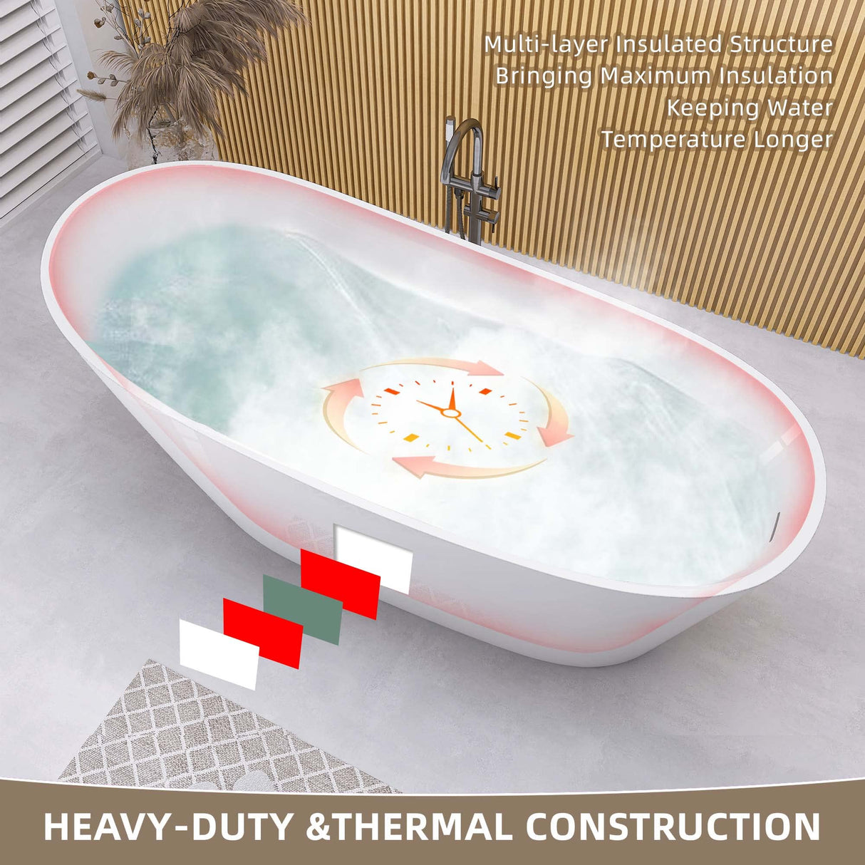 GETPRO Free Standing Tub 59" Acrylic Freestanding Bathtub, Adjustable Soaking Bath Tub Oval Shape with Integrated Slotted Overflow and Chrome Anti-clogging Drain Glossy White GETPRO