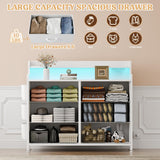 Lulive White Dresser for Bedroom 6 Drawers - Fabric Dressers for Bedroom with LED Light & Charging Station - Adults Chest of Drawers for Living Room Hallway Closet (White) Lulive
