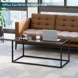 SAYGOER Glass Coffee Table Modern Coffee Tables Simple Rectangular Center Table with Open Space for Living Room Home Office,39.3 x 19.7 x 17.7Inches, Gray Black SAYGOER