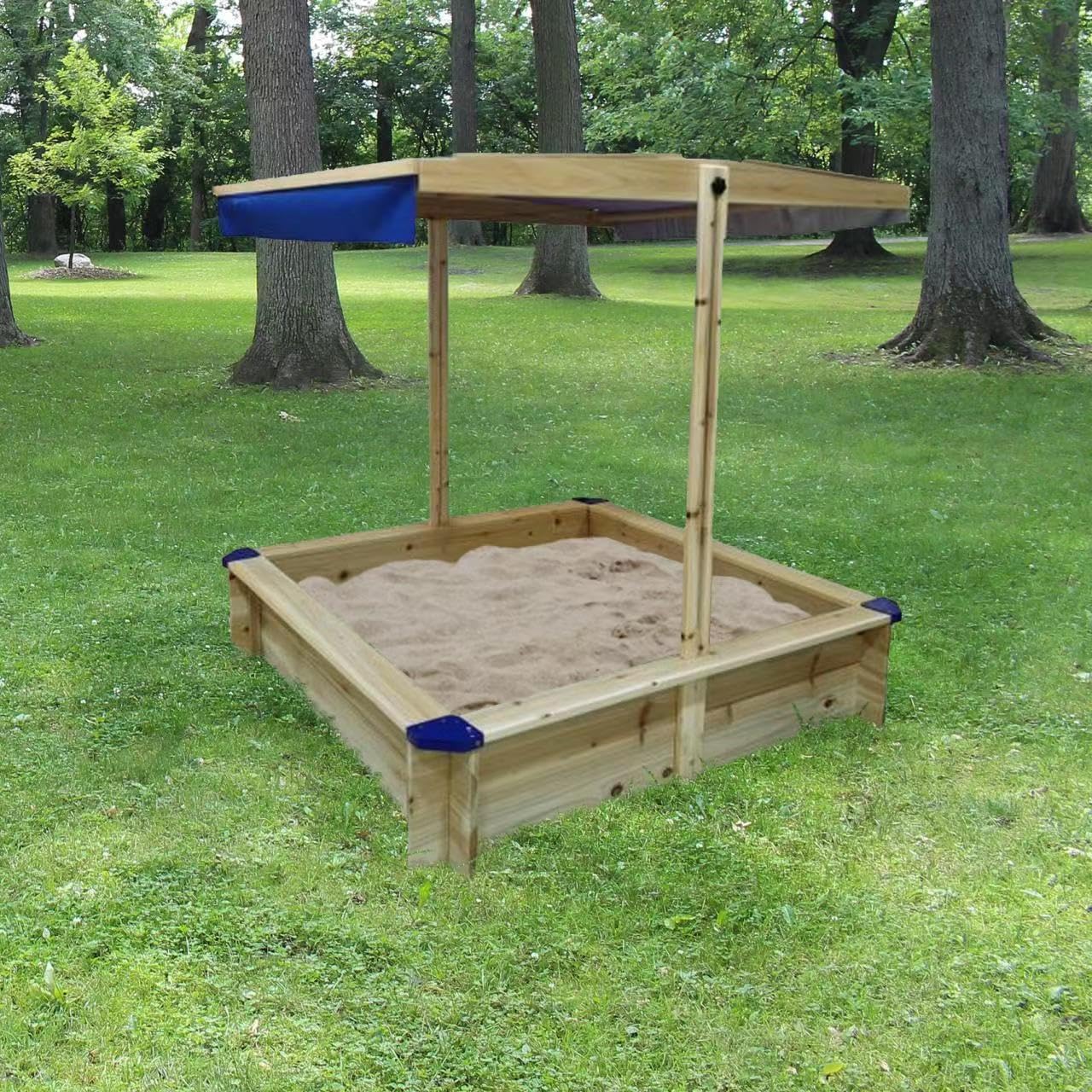 Kids Wooden Sandbox with Cover, Large Outdoor Sandbox with Canopy Height Adjustable, Sand Pit for Backyard Play, Wooden Sand Box for Kids Ages 4-8, Great for Children Boys Girls. - WoodArtSupply