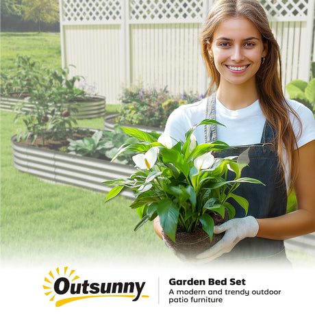 Outsunny 2PCS Galvanized Raised Garden Bed, 7' x 3' x 1' Raised Beds for Gardening with Plant Support Stakes, Rubber Strap Edging and Gloves, Metal Planter Box for Vegetables, Flowers, Silver Outsunny