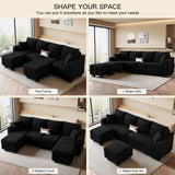 Belffin U Shaped Couch with Reversible Chaises Sectional Couches for Living Room Sectional Couch with Ottomans Corduroy (Black, U Shaped) Belffin