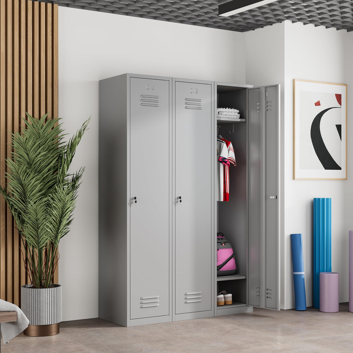 Topass Metal Lockers for Employees with Keys, 71" Tall Steel Storage Cabinet with Lockable Door, Metal Storage Locker for School Office Gym (1-Door, Grey) Topass