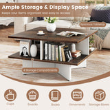 Giantex Square Coffee Table, Mid Century Modern Center Table with 4 Storage Compartments & Cross-Shape Base, 24 Inch Farmhouse Coffee Tables for Living Room (Brown) Giantex