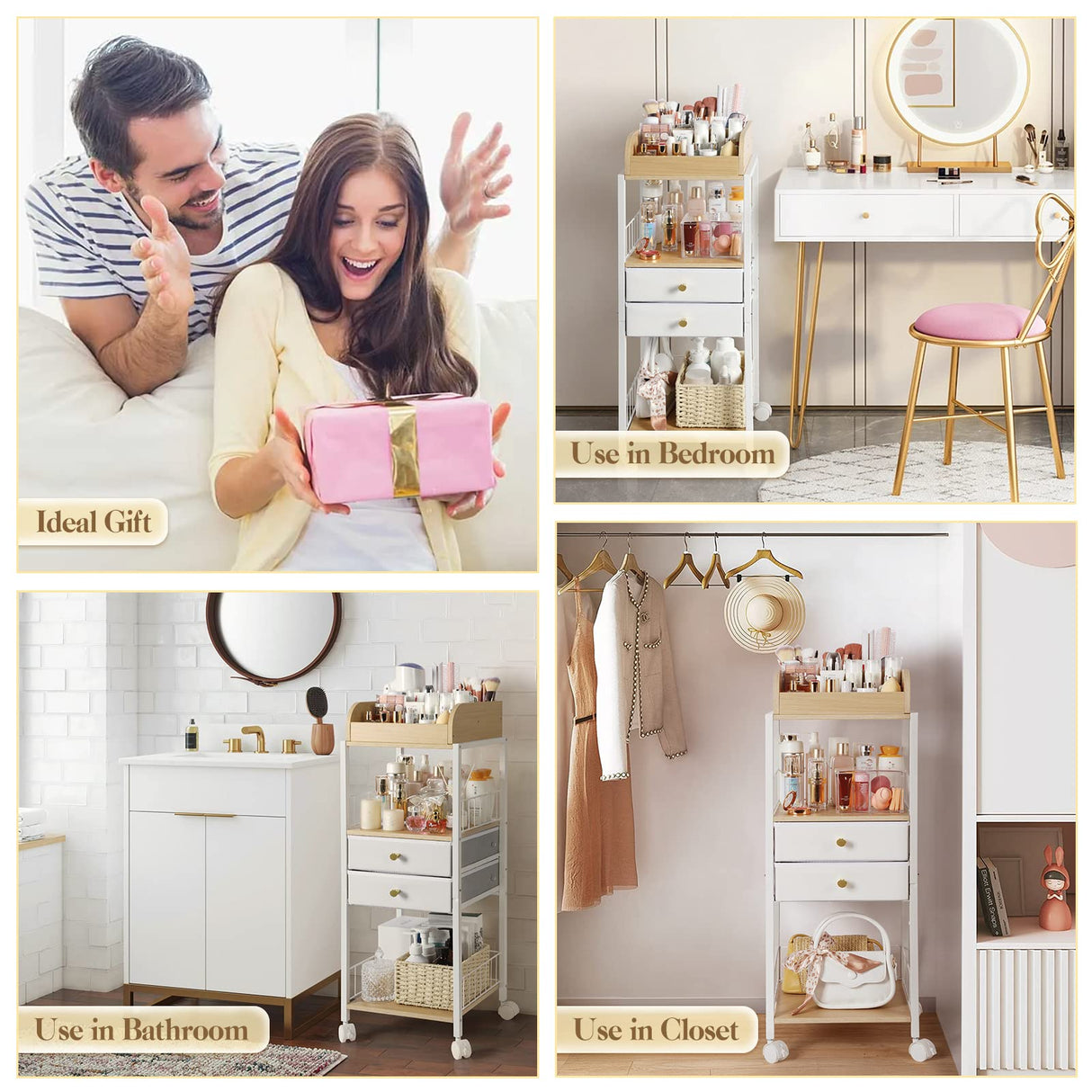 Makeup Organizer, Floor Skincare Organizers, Make Up Organizers and Storage with Drawers, Vanity Organizer Cosmetics Display Cases Holder for Skin Care Nail Polish Perfume Makeup brush Hair Tool SOLIMINTR