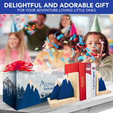 Decorably Blue Mountain Book Ends for Kids - 1 Set Non-Skid Wooden Bookends for Shelves, Book Ends for Boys Decorably