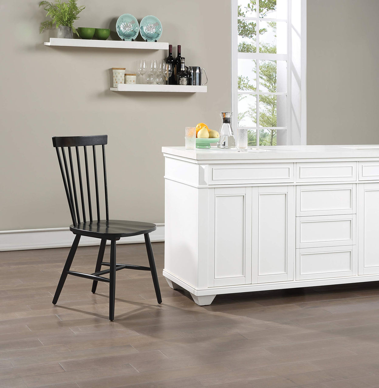 OSP Home Furnishings Eagle Ridge Traditional Windsor Style Solid Wood Dining Chairs 2-Pack, Black OSP Home Furnishings