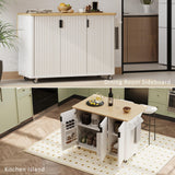 Yayzy 51”W Farmhouse Rolling Kitchen Island with Drop-Leaf Table, Grooved Panel Design, Kitchen Island Cart with Storage Shelves, Towel Rack & Wheels, White Ash Yayzy