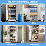 Aobabo Upgrade 71H''*32''W*16''D Metal Garage Storage Cabinet with Wheels and Pegboards, 5 Adjustable Shelves Steel Storage Cabinets for Home,Warehouse,Garage,Assembly Required,White Aobabo