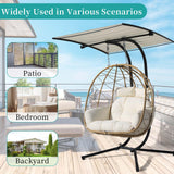 Double Egg Chair wth Stand Hammock Swing Chair Foldable Hanging Loveseat, Outdoor Hammock Egg Chair for Patio, Bedroom, Garden and Balcony (Milky White) VIXLON