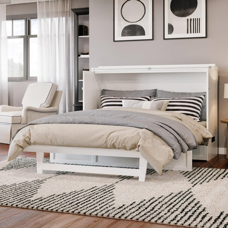 AFI, Northfield Queen Murphy Bed Chest with Mattress, Storage Drawer and Built-in USB Charger, White AFI