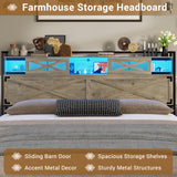 Hasuit Rustic Oak King Size Bed Frame with LED Lights, Charging Station, and Storage Headboard Hasuit