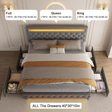 Queen Led Bed Frame with 4 Storage Drawers, with Smart Control RGBW LED Lights Headboard Footboard, Control DIY Color, Box Spring Optional, Velvet Grey WoodArtSupply