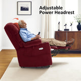 MCombo Large Triple Motor Power Lift Recliner Chair with Massage and Dual Heating, Adjustable Headrest for Tall Elderly People, Fabric 7634 (Burgundy, Large) MCombo