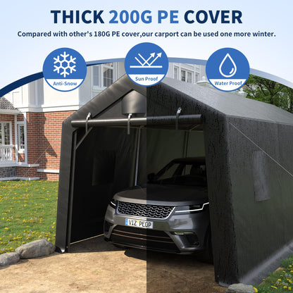 VONZOY Carport 10'×20' Heavy Duty,Car Canopy Portable Garage with Roll-up Zipper Door,Thick Shelter Storage Canopy Tent with All-Steel Metal Frame,Sunshade,Waterproof, for Car,Truck,SUV