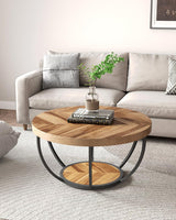 LITTLE TREE Round Coffee Table, 32" Circle Coffee Table for Living Room, 2-Tier Wood Accent Center Table with Open Storage Industrial Design Home Furniture (Wood Grain and Black) LITTLE TREE
