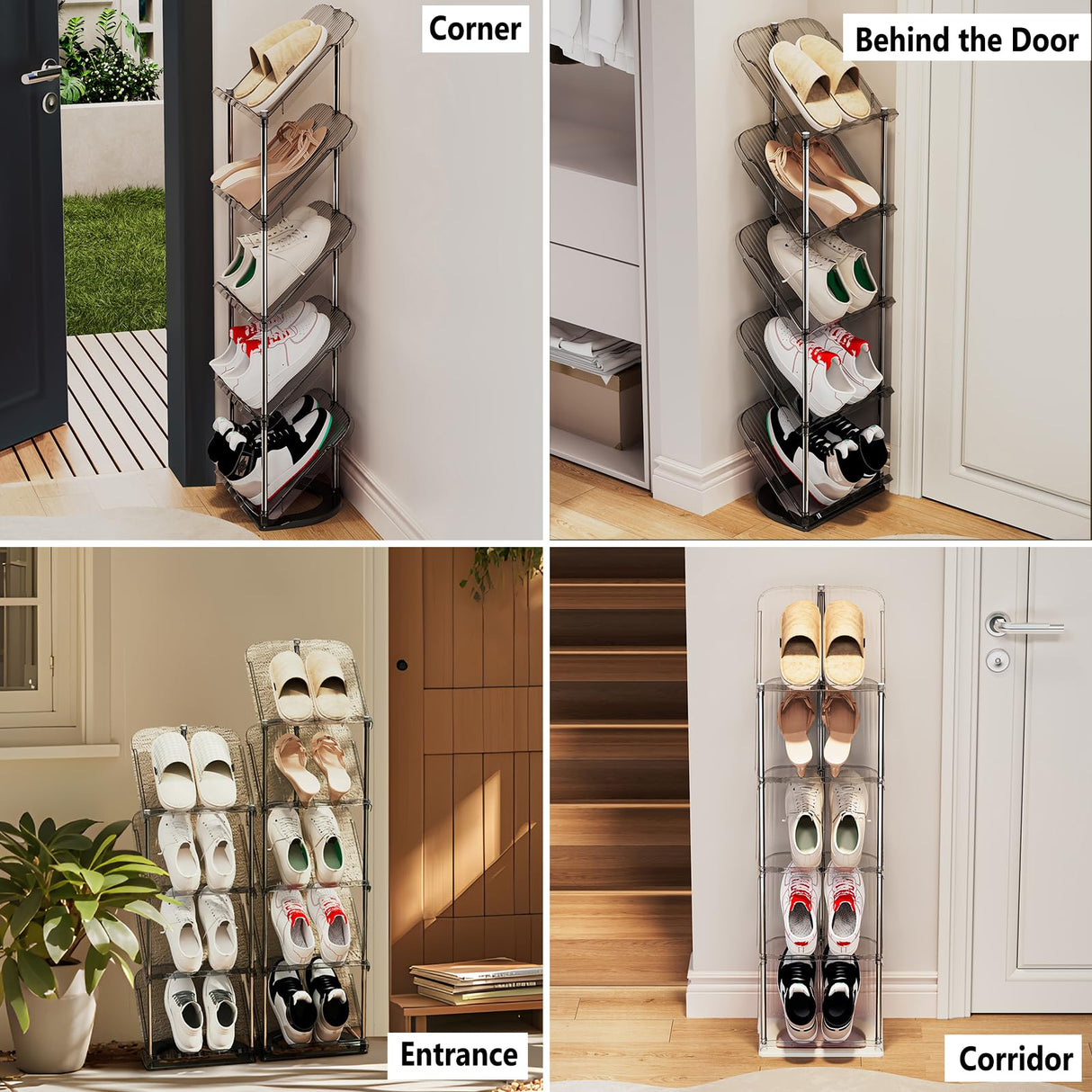 Patinao Sloping Narrow Shoe Rack 5 Tiers - Free Standing Vertical Shoes Racks for Small Spaces and Corner, Shoe Storage Organizer for Entryway, Tall Slim Shoe Shelf Cabinet for Shoes and Boots Patinao