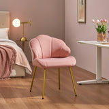 Yaheetech Velvet Accent Chair, Cute Vanity Chair with Shell-Shaped Backrest, Modern Armchair Side Chair with Golden Legs for Living Room/Bedroom/Home Office/Makeup, Pink Yaheetech