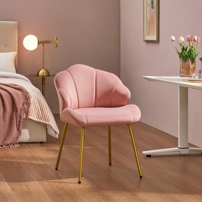 Yaheetech Velvet Accent Chair, Cute Vanity Chair with Shell-Shaped Backrest, Modern Armchair Side Chair with Golden Legs for Living Room/Bedroom/Home Office/Makeup, Pink