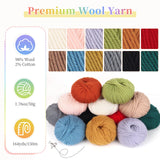 Coopay Yarn for Crocheting, 12 Premium Wool Yarns - 98% Wool 2% Cotton, 1.76oz, 164yds - Crochet Yarn for Clothes, Scarves, Blankets, Shawls (Multicolor) Coopay