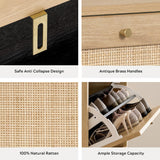 EYYTHUNG Rattan Shoe Cabinet Narrow Shoe Storage Cabinet with 3 Flip Drawers Hidden Freestanding Shoe Rack Organizer with Wood Legs for Entryway Slim, Hallway, Natural Oak EYYTHUNG