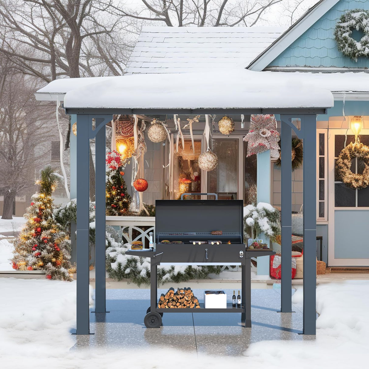 AECOJOY 8' x 5' Gazebo Outdoor Pergola for Patio, Lean to Hard Top Grill Gazebo Shelter Pergolas and Gazebos Clearance with Roof, Small Wall-Mounted Heavy Duty Awnings for Patio, Decks, Backyard AECOJOY