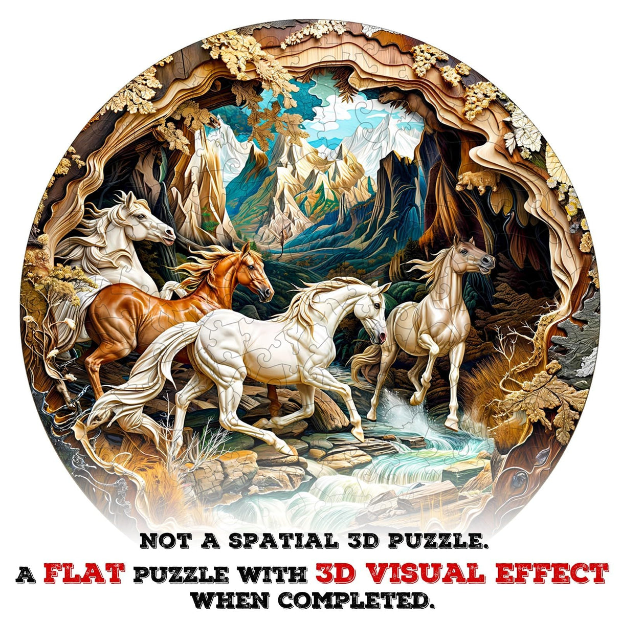 Wooden Puzzles for Adults, 3D Visual Effects Running Horses Wooden Jigsaw Puzzles for Adult, Wood Puzzles Adult, Cool Puzzles, Unique Gift Idea, Wall Art Canvas Puzzle (S-8.5 * 8.5in-100 Pcs) Pijesaksa